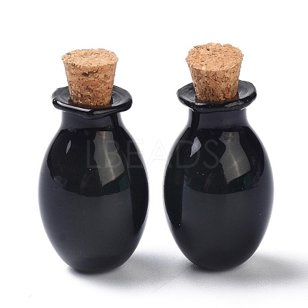 Oval Glass Cork Bottles Ornament AJEW-O032-03D-1