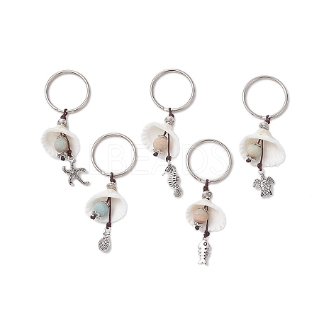 5Pcs 5 Styles Spiral Shell Keychain KEYC-JKC00870-02-1