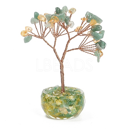 Natural Green Aventurine and  Yellow Quartz Chips Tree of Life Decorations DJEW-B013-01G-1