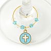 Flat Round with Cross Alloy Enamel Wine Glass Charms AJEW-JO00205-4