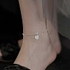 Rhodium Plated 925 Sterling Silver Flat Round Charm Anklet with Ring JA191A-7