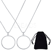 2Pcs Flat Round 5X Magnifying Glass Pendant Necklaces NJEW-SP0001-03P-1