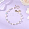 Natural Pearl & Larimar Cube Beaded Chain Bracelets for Women BJEW-JB14246-1
