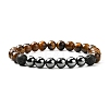 Natural Tiger Eye & Lava Rock & Synthetic Hematitie Beads Stretch Bracelet Set BJEW-JB07030-3