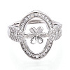 Oval Brass Micro Pave Clear Cubic Zirconia Adjustable Ring Settings KK-T076-69P-2