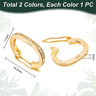 2Pcs 2 Colors Rhodium Plated 925 Sterling Silver Micro Pave Clear Cubic Zirconia Twister Clasps FIND-PH0018-35A-1