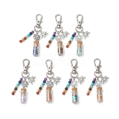 Glass Wishing Bottle with Chakra Natural & Synthetic Gemstone Chips inside Pendant Decorations HJEW-JM03044-1