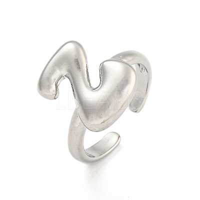 Brass Letter Open Cuff Rings for Women RJEW-G313-01Z-P-1