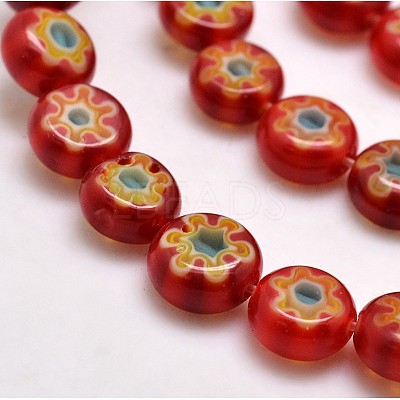 Handmade Millefiori Glass Flat Round Bead Strands LK-P011-02-1