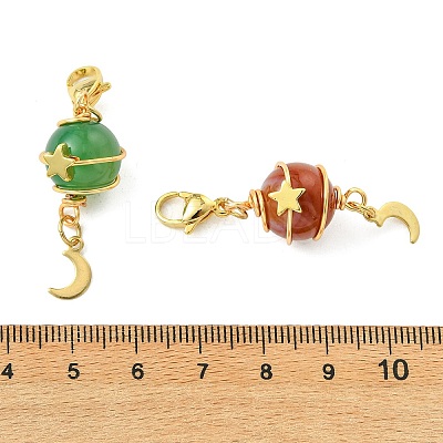 Planet Natural Striped Agate Wire Wrapped Pendant Decorations HJEW-JM04992-1