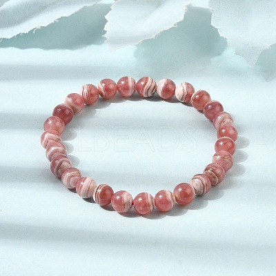 Natural Argentina Rhodonite Round Beaded Stretch Bracelets GG-CBAB07B-01-1