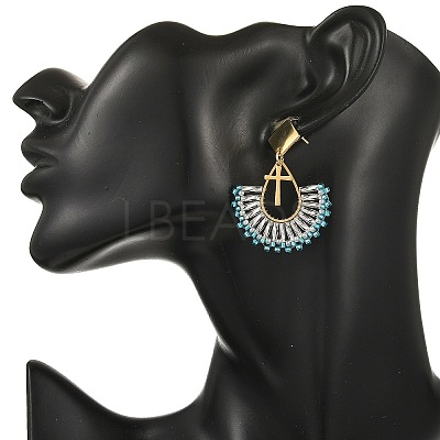 304 Stainless Steel with Glass Seed Beads Hoop Dangle Earrings EJEW-MZ00824-02-1
