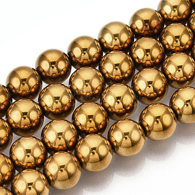 Non-magnetic Synthetic Hematite Beads Strands G-S096-10mm-2-1
