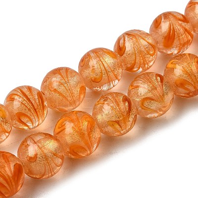 Gold Sand Lampwork Beads Strands LAMP-P071-12mm-03-1