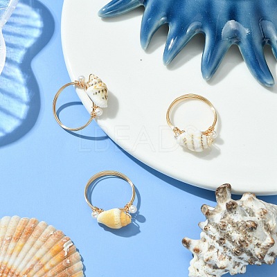 Natural Sea Shell Finger Rings RJEW-TA00168-1