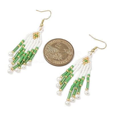 304 Stainless Steel Glass Seed Beads Arrow Dangle Earrings EJEW-MZ00554-03-1