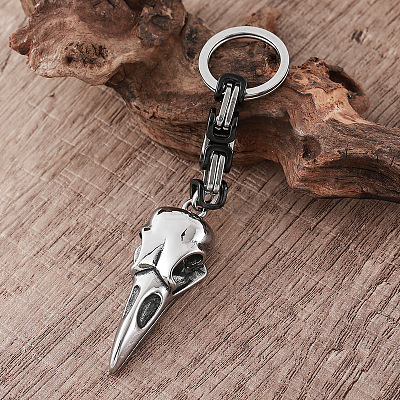 Vintage 304 Stainless Steel Raven Skull Keychains VE1256-1