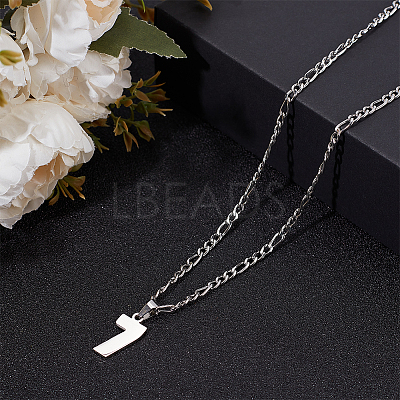 1Pc 304 Stainless Steel Figaro Chain Number Pendant Necklaces NJEW-BBC0001-28D-P-1