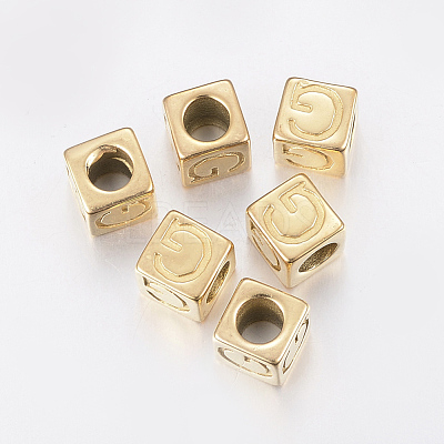 304 Stainless Steel Large Hole Letter European Beads X-STAS-H428-01G-G-1