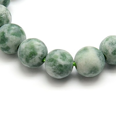 Frosted Natural Green Spot Jasper Round Bead Strands G-M064-6mm-10-1