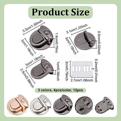 12Pcs 3 Colors Iron Bag Tuck Clasps PURS-NB0001-02-1