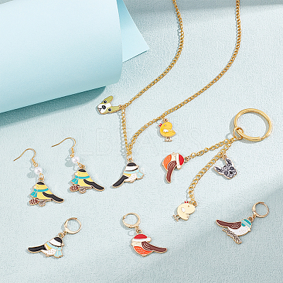 12Pcs 4 Style Alloy Enamel Bird Charms Locking Stitch Makers HJEW-PH01590-1