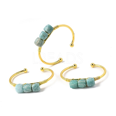 Natural Amazonite Beads Cuff Bangles for Women BJEW-Q035-01G-01-1