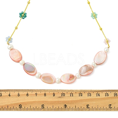 Dyed Natural Freshwater Shell Oval Beaded Necklaces NJEW-JN06336-1