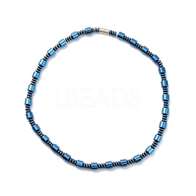 Synthetic Hematite & Brass Column Beaded Necklace Bracelet with Magnetic Clasps SJEW-G079-01A-1