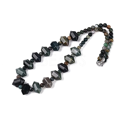 Natural Indian Agate Round & Cone Beaded Necklaces NJEW-N064-03F-1