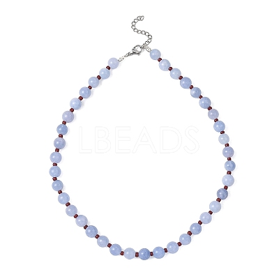 8.5MM Round Dyed Natural Malaysia Jade with Glass Seed Beaded Necklaces for Women NJEW-JN05646-01-1