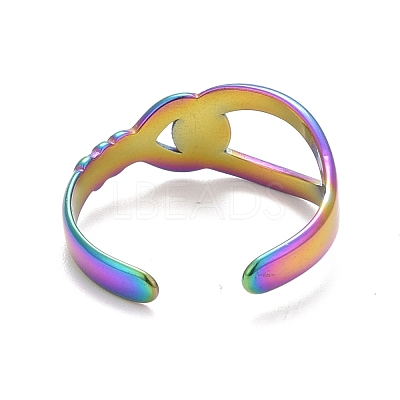 Ion Plating(IP) Rainbow Color 304 Stainless Steel Interlock Knot Shape Open Cuff Ring for Women RJEW-C025-13M-1