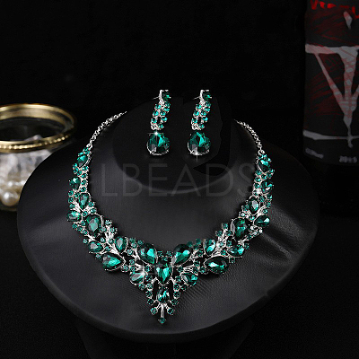 Teardrop Alloy Rhinestone Pendant Necklaces & Stud Dangle Earrings Sets WGA4CA9-08-1
