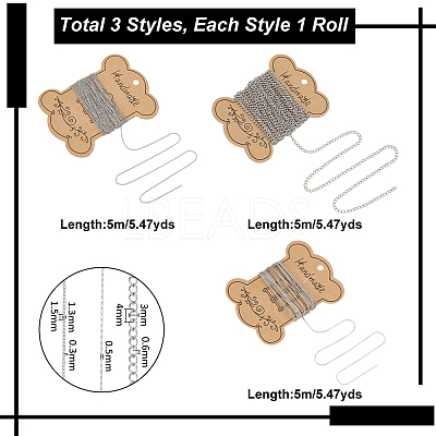 3 Styles 304 Stainless Steel Curb Chains CHS-UN0001-24-1