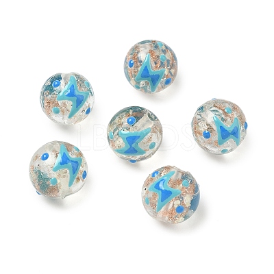 Luminous Handmade Enamel Gold Sand Glass Beads Strands LAMP-U004-08C-1