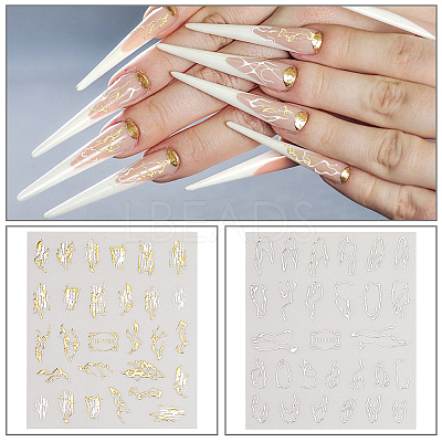 10 Sheets 10 Style Gold Stamping Wave French French Tips Nail Stickers MRMJ-HY0002-33-1
