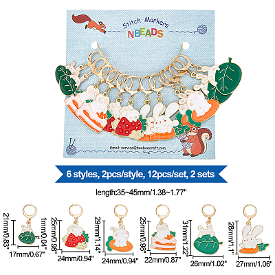 Rabbit Theme Alloy Enamel Locking Stitch Markers HJEW-PH01756-1