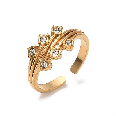 304 Stainless Steel Pave Cubic Zirconia Cuff Open Rings SA-CBA83B5-02G-1