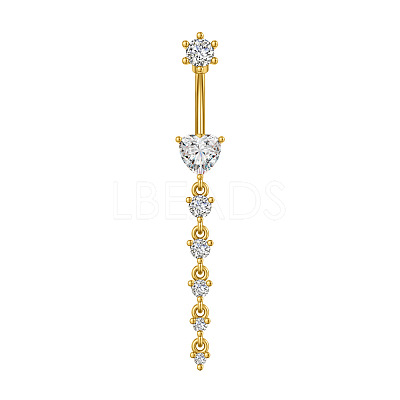 304 Stainless Steel Pave Clear Cubic Zirconia Curved Barbell Dangle Belly Rings FS-WG7A03F-12-1