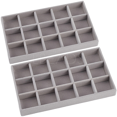 15 Grids Rectangle Wood Covered with Velvet Jewelry Trinket Display Trays AJEW-WH20054-062G-02-1