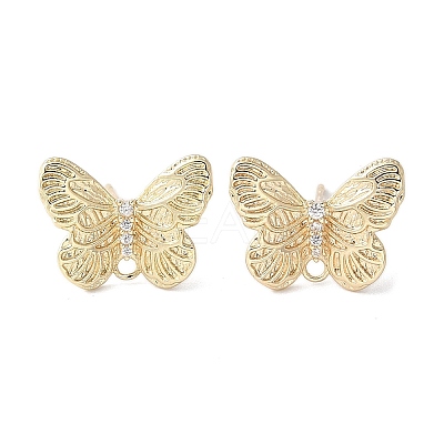 Butterfly Brass Rhinestone Stud Earring Findings for Women LS-EJEW-V002-03G-1