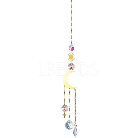 Glass & Brass Pendant Decorations HJEW-PW0002-05D-1