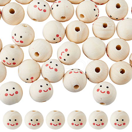 40Pcs Printed Wood European Beads WOOD-DC0001-11-1