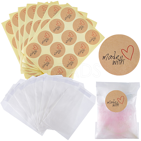 CRASPIRE 120Pcs Flat Translucent Glassine Waxed Paper Treat Bags Cookie Bags STIC-CP0001-11G-1