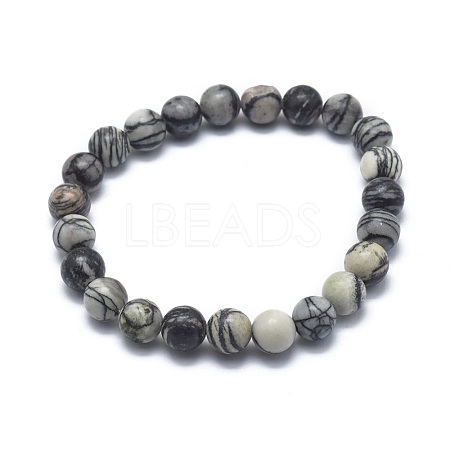 Natural Netstone Bead Stretch Bracelets BJEW-K212-A-021-1