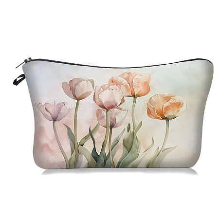 Flower Print Polyester Cosmetic Zipper Pouches PW-WG0E0AE-04-1