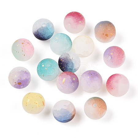 Frosted Baking Paint Crackle Glass Beads with Glitter Powder X-DGLA-T004-01A-1