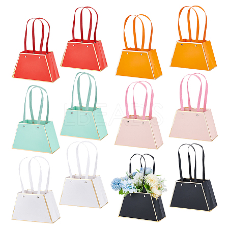 12Pcs 6 Colors Trapezoid Paper Flower Storage Bags with Handle ABAG-NB0001-96-1
