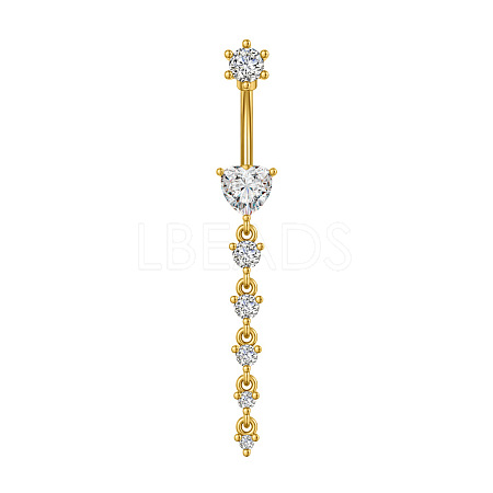 304 Stainless Steel Pave Clear Cubic Zirconia Curved Barbell Dangle Belly Rings FS-WG7A03F-12-1