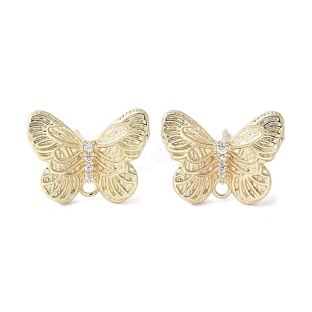 Butterfly Brass Rhinestone Stud Earring Findings for Women LS-EJEW-V002-03G-1